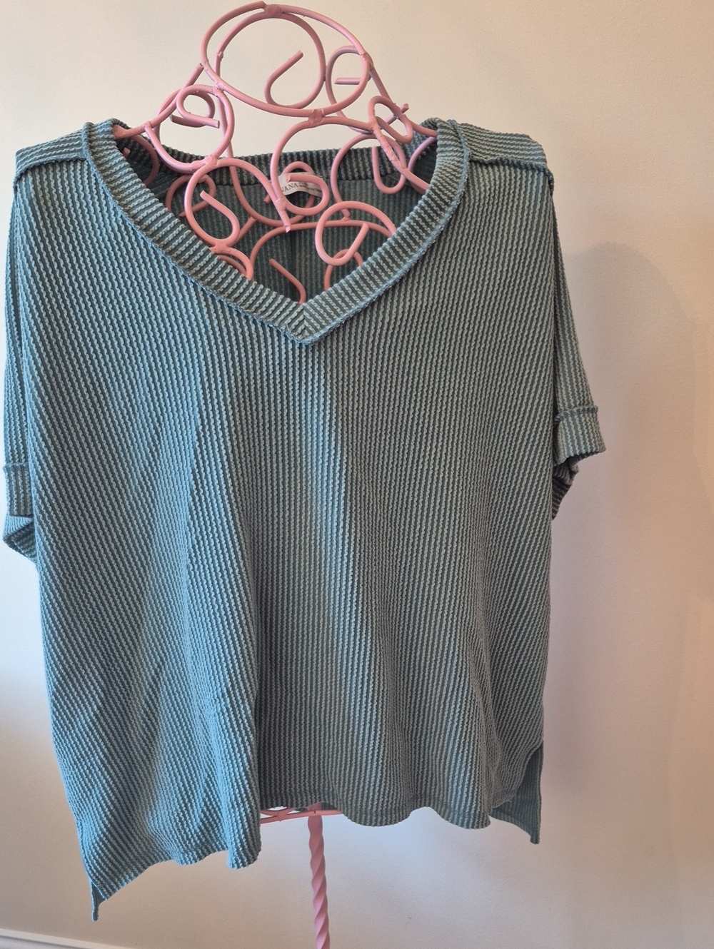 Zenana Outfitters Textured V-Neck Short Sleeve Top in Sage